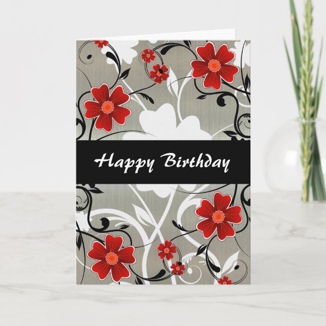 Carte Fleurs rouges et silhouette sur argent (Devant)