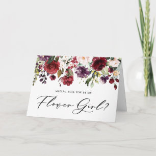 Carte Fleurs rouges et violettes, serez-vous ma demoisel