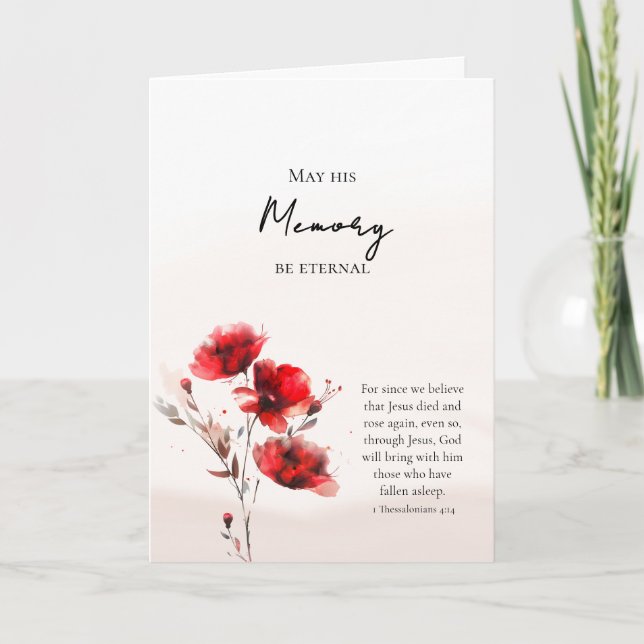 Carte Fleurs rouges éthérées Mémoire éternelle Orthodoxe (Devant)