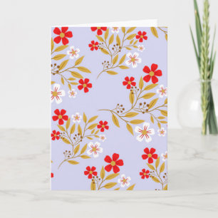 Carte Fleurs rouges jolies de style vintage sur motif bl