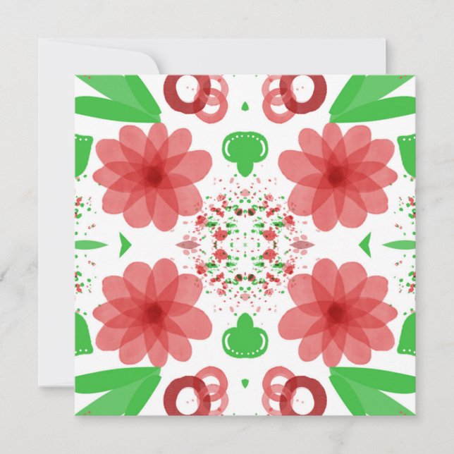 Carte Fleurs rouges Whimsical Feuilles verts sur l'art b (Devant)