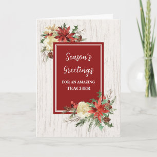 Carte Fleurs rustiques Enseignant Noël