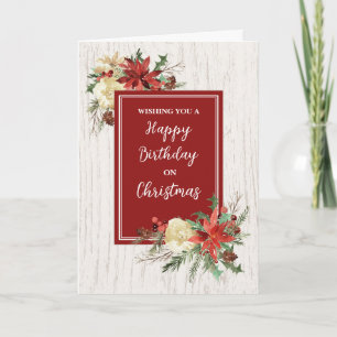 Carte Fleurs rustiques Joyeux anniversaire à Noël