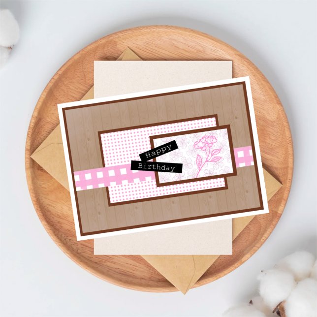Carte Fleurs Rustiques Rose Clair Anniversaire (Créateur téléchargé)