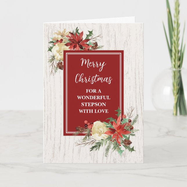 Carte Fleurs rustiques Stepson Joyeux Noël (Devant)