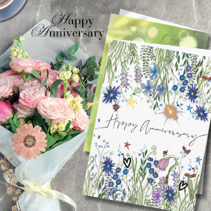 Carte Fleurs sauvages aquarelle bleue élégante pour anni