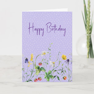 Carte Fleurs sauvages d'anniversaire sur pois