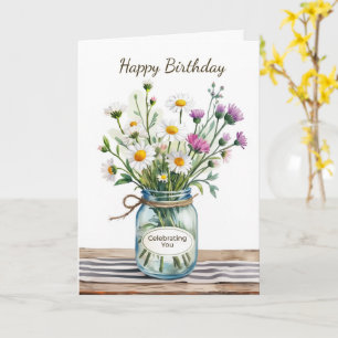 Carte Fleurs sauvages dans un pot Mason pour votre anniv