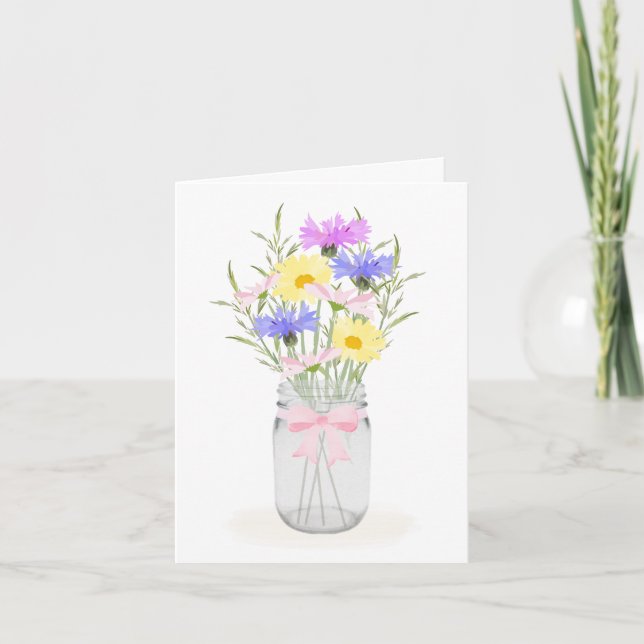 Carte Fleurs sauvages de printemps à Mason Jar Vase Tout (Devant)