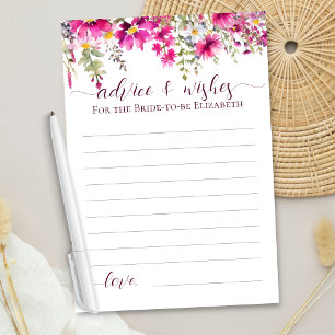 Carte Fleurs sauvages rose vif Boho Floral Voeux Conseil