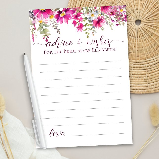 Carte Fleurs sauvages rose vif Boho Floral Voeux Conseil (Créateur téléchargé)