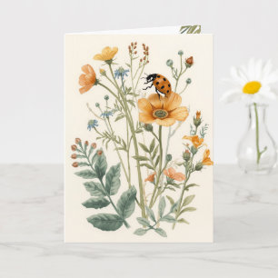 Carte Fleurs sauvages vintage et aquarelle botanique de