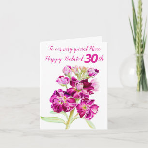 Carte Fleurs stocks roses nièce retardée 30e anniversair