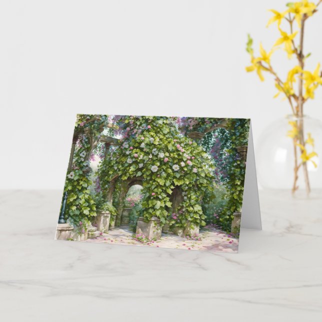 Carte Fleurs sur Ancienne Pergola Garden Art Note Card (Fleur jaune)