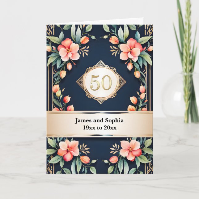 Carte Fleurs sur fond noir 50e anniversaire de mariage (Devant)