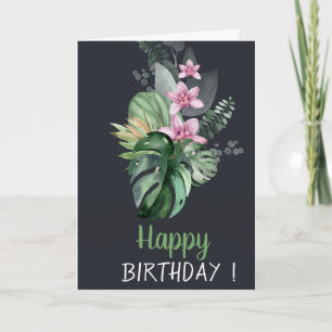 Carte Fleurs tropicales Anniversaire sombre