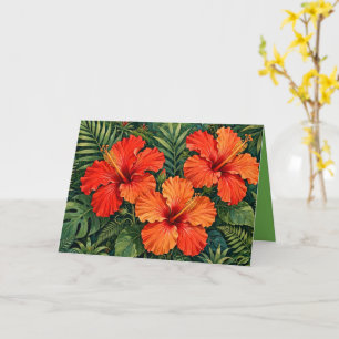 Carte Fleurs tropicales de jungle d'hibiscus orange luxu