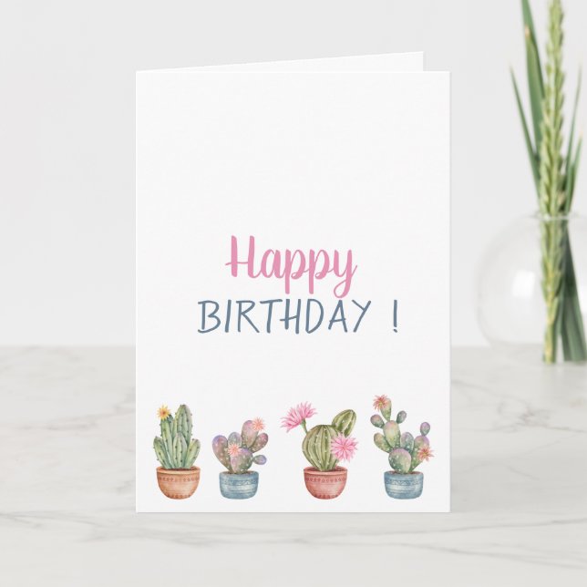 Carte Fleurs Tropicales Plantes Grasses Anniversaire (Devant)