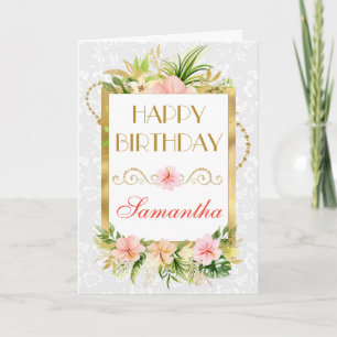 Carte Fleurs tropicales roses d'été en feuille d'or pour