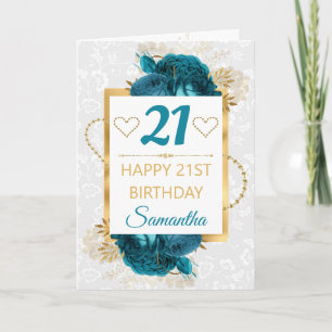 Carte Fleurs turquoises et huile d'or Anniversaire