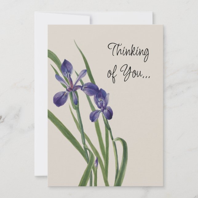 Carte Fleurs vintages Iris Aquarelle Botanique Note (Devant)