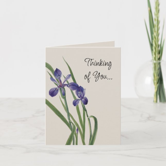 Carte Fleurs vintages Iris Aquarelle Botanique Note (Devant)