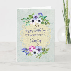 Carte Fleurs Vintages rustiques Cousin Anniversaire