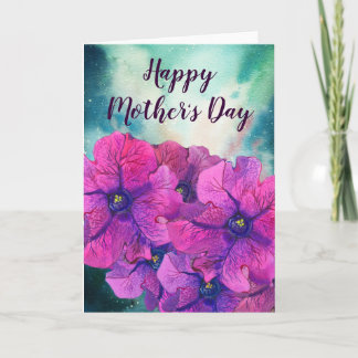 Carte Fleurs violettes brillantes Fête des mères