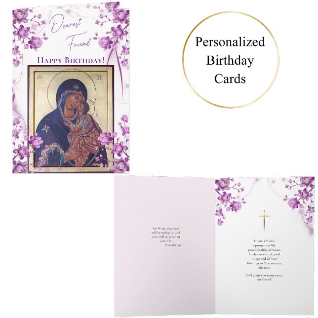 Carte Fleurs violettes délicates Theotokos Anniversaire (Créateur téléchargé)
