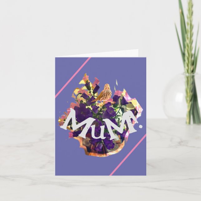 Carte Fleurs violettes et oiseaux (Devant)