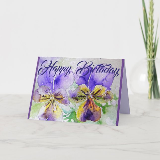 Carte Fleurs violettes Floral Viola Aquarelle Art (Devant)
