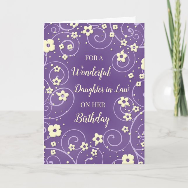 Carte Fleurs violettes Jaunes Fille en droit Anniversair (Devant)