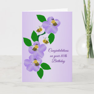 Carte Fleurs violettes Personnalisées 80e anniversaire