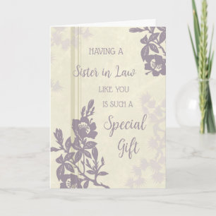 Carte Fleurs violettes Soeur en droit Anniversaire