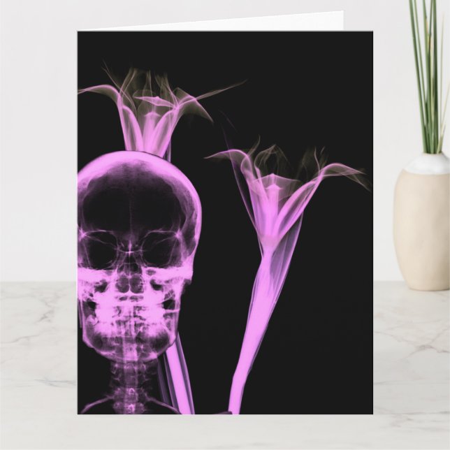 Carte Fleurs X-Ray et crâne - rose (Devant)