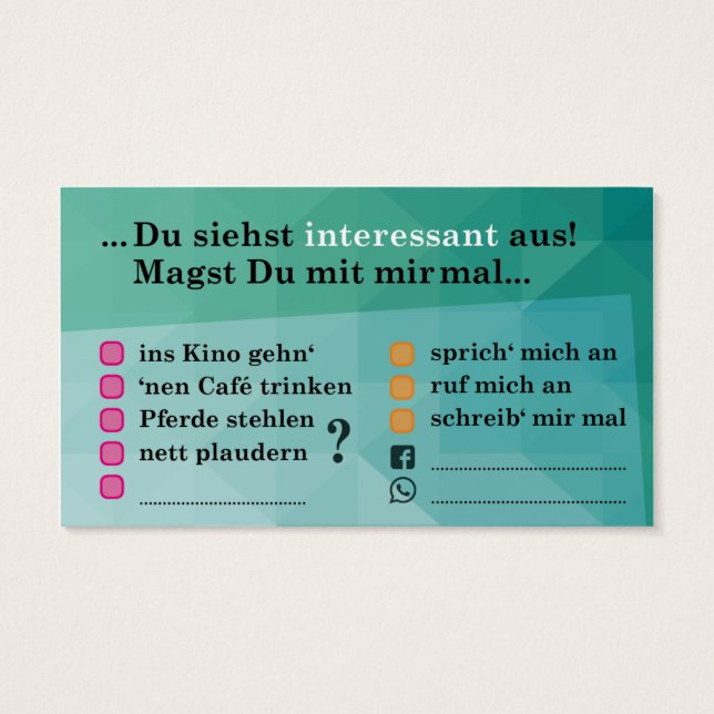 Carte flirt "Intéressant..." avec des champs de co (Dos)