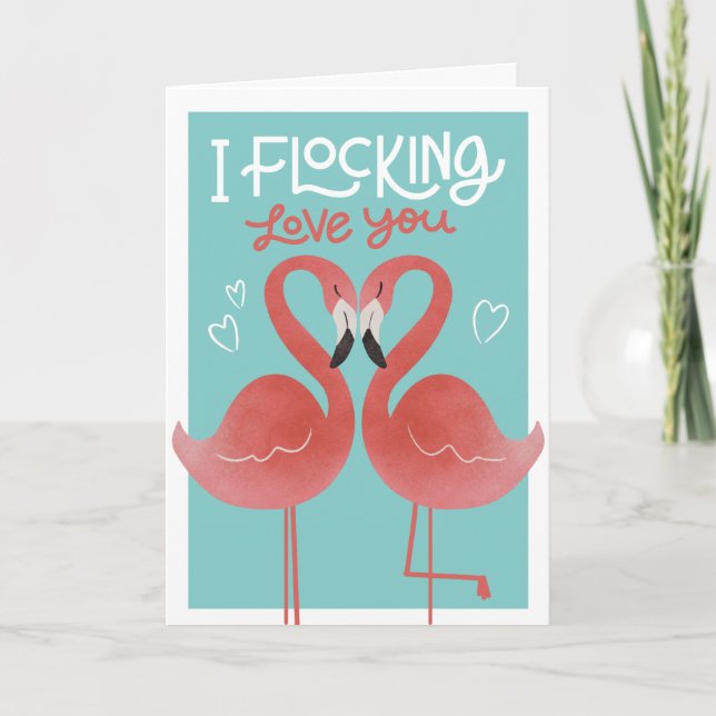 Carte Flocking Love You Flamant rose Valentine Greeting  (Devant)