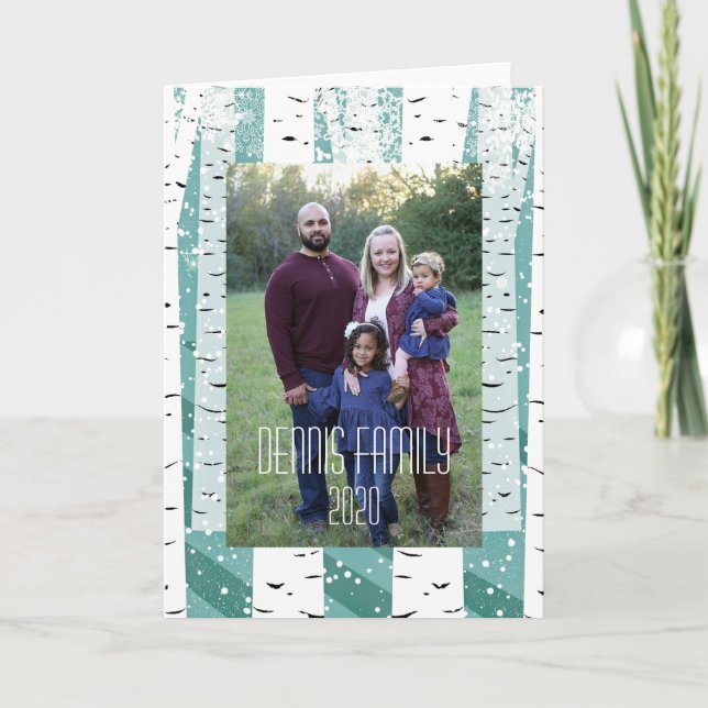 Carte Flocon de neige de Birch hiver boisé rayé (Devant)