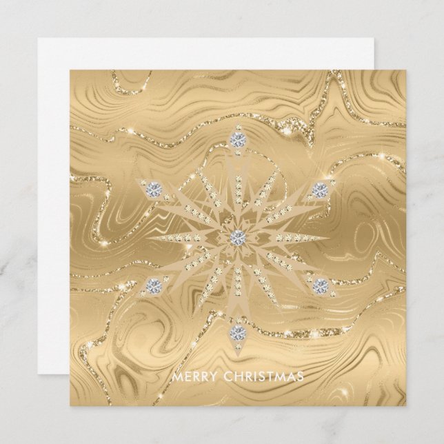 Carte Flocon de Neige Diamant Pailleté Or Luxe (Devant / Derrière)