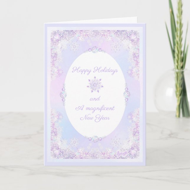 Carte flocon de neige violet clair et cœur givré (Devant)