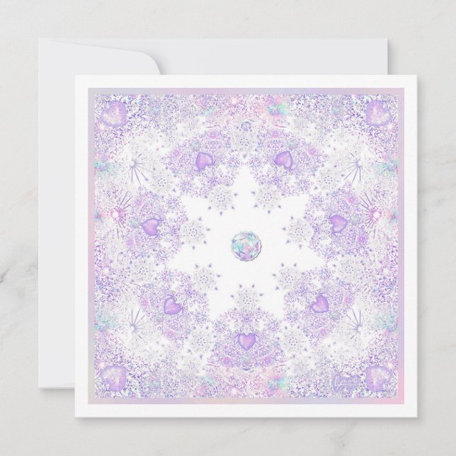 Carte flocon de neige violet clair et cœur givré (Devant)