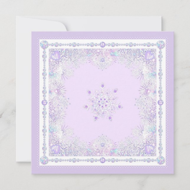 Carte flocon de neige violet clair et cœur givré (Devant)