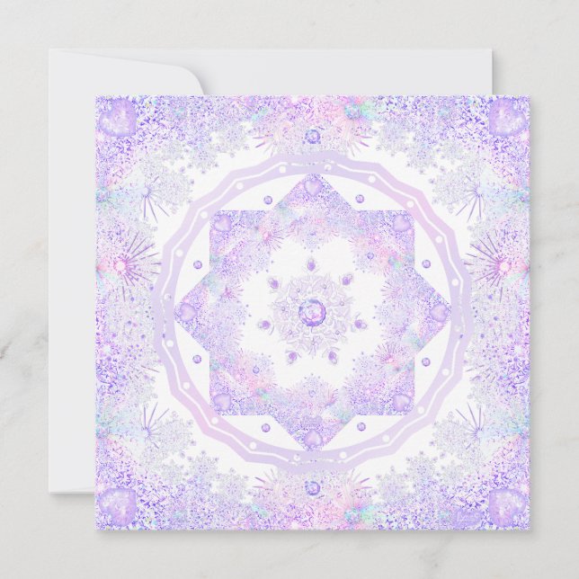 Carte flocon de neige violet clair et cœur scintillant (Devant)