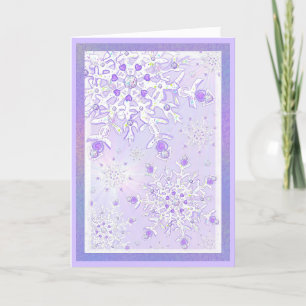 Carte flocon de neige violet clair et cœur scintillant