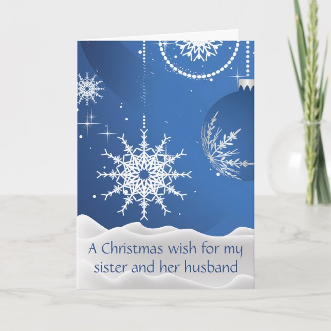 Carte Flocons de Neige de Noël pour Sœur & Mari (Devant)
