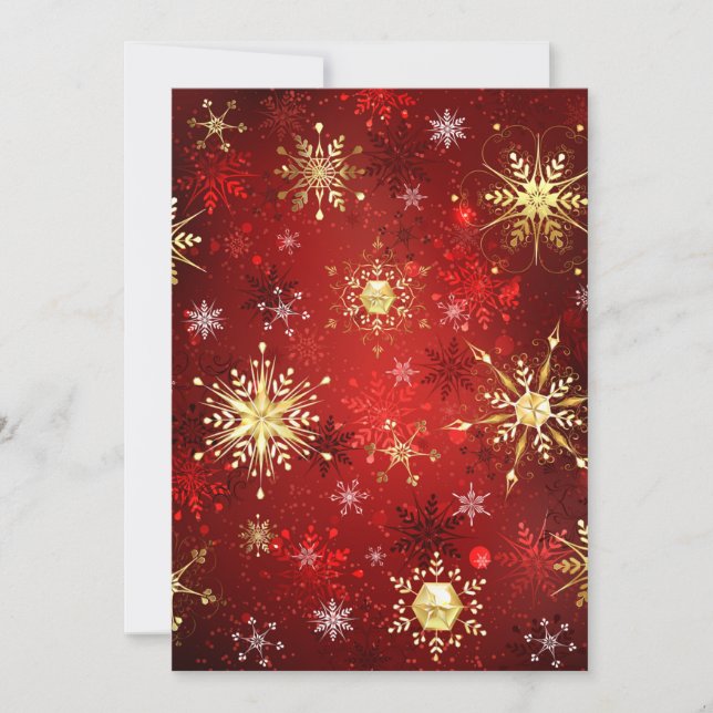 Carte Flocons de neige dorés de Noël sur fond rouge (Devant)