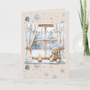 Carte Flocons de neige ours en peluche bleu argent Noël