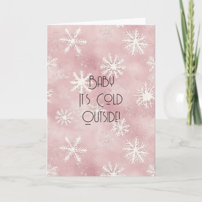 Carte Flocons de neige rayures rose blanc de Noël  (Devant)