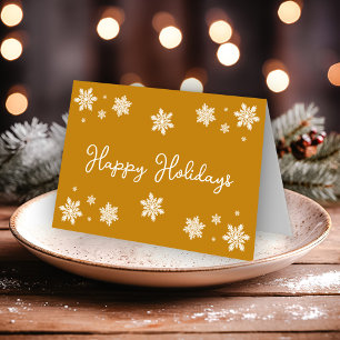 Carte Flocons de neige simplistes Joyeuses Fêtes Jaune D