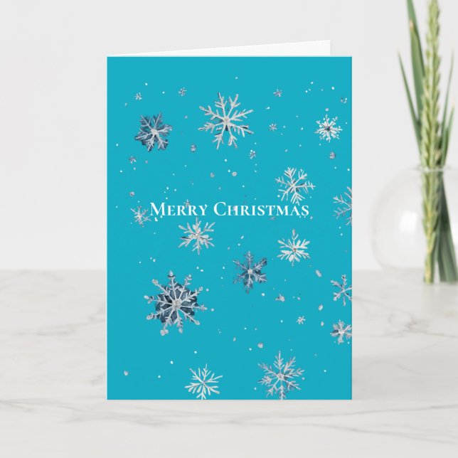 Carte Flocons de Noël Bleu Aqua Argenté Blanc (Devant)